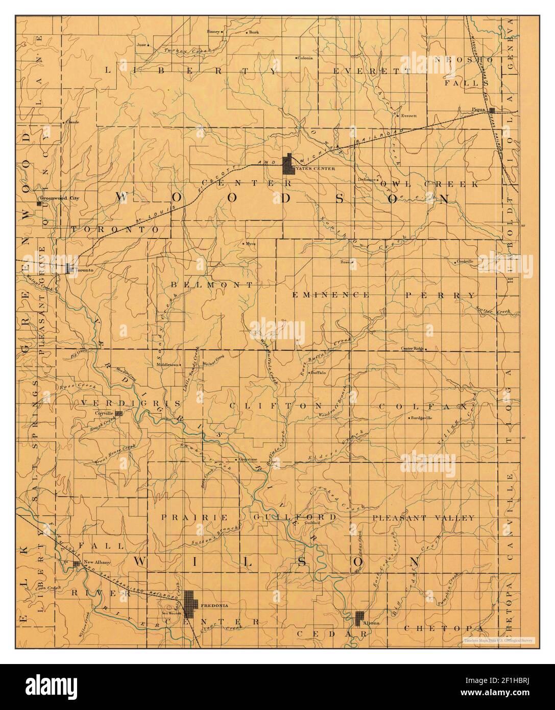 Fredonia, Kansas, Karte 1886, 1:125000, Vereinigte Staaten von Amerika von Timeless Maps, Daten U.S. Geological Survey Stockfoto