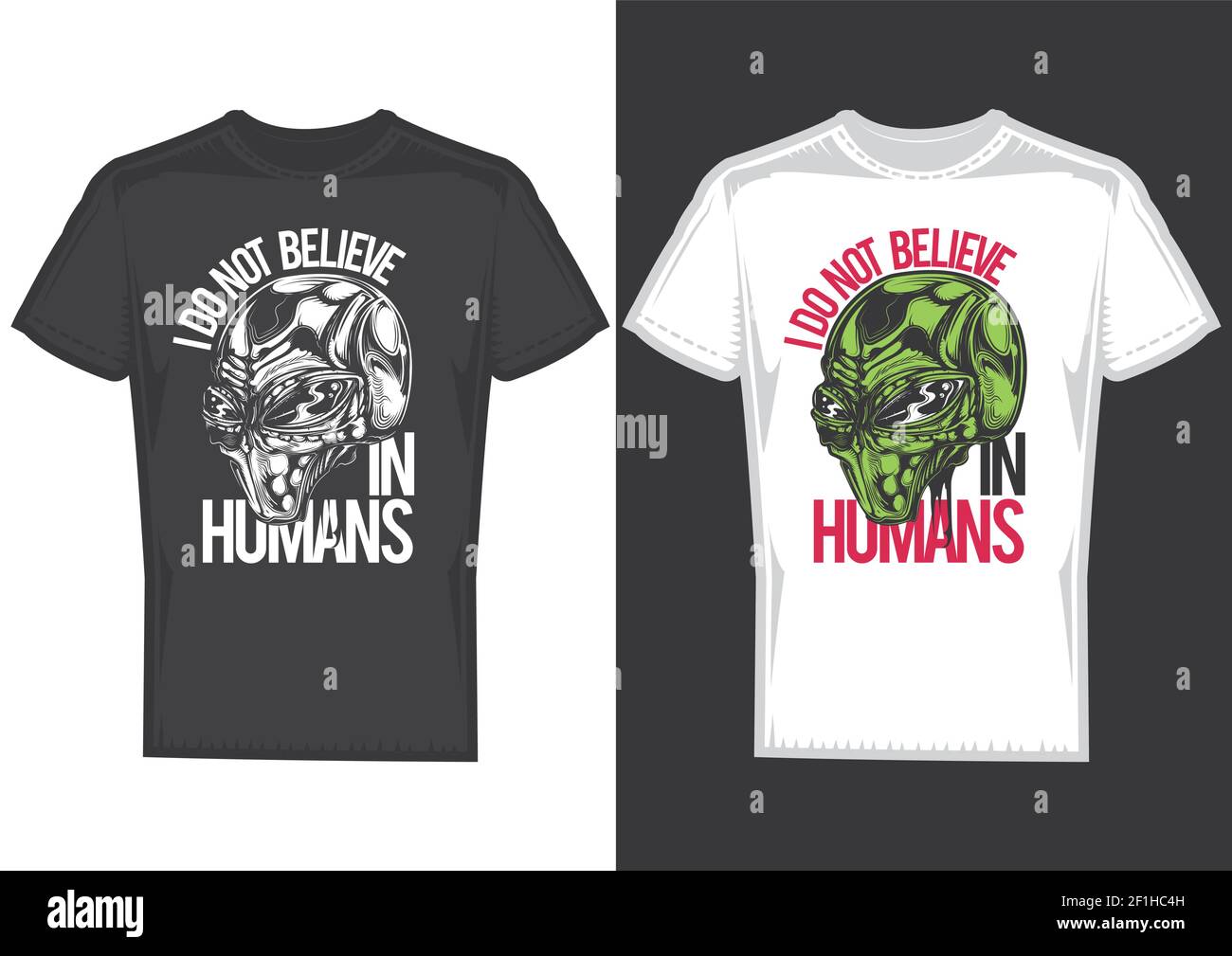 T-Shirt-Design auf 2 T-Shirts mit Plakaten von Aleins. Stock Vektor