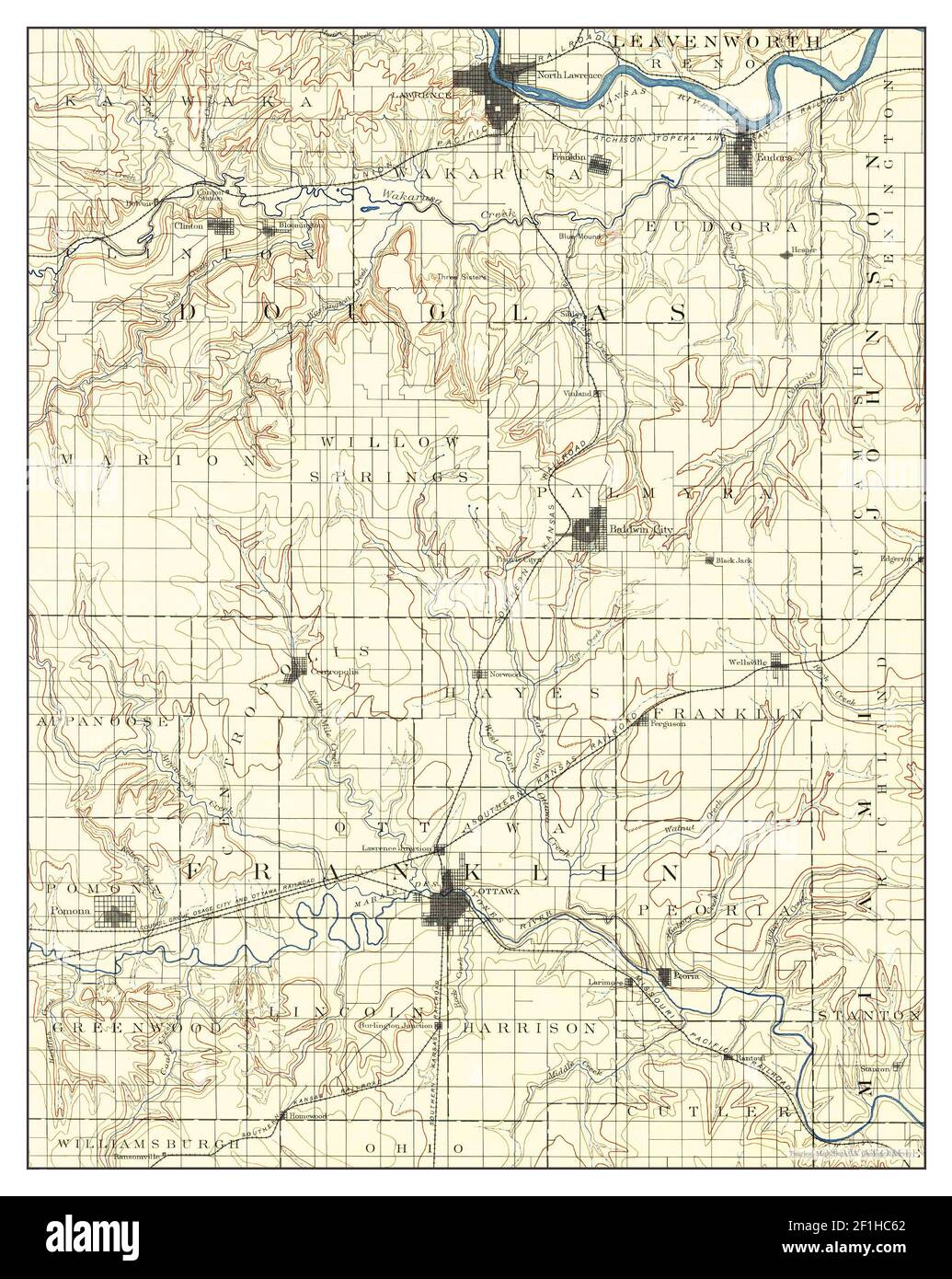 Lawrence, Kansas, Karte 1889, 1:125000, Vereinigte Staaten von Amerika von Timeless Maps, Daten U.S. Geological Survey Stockfoto