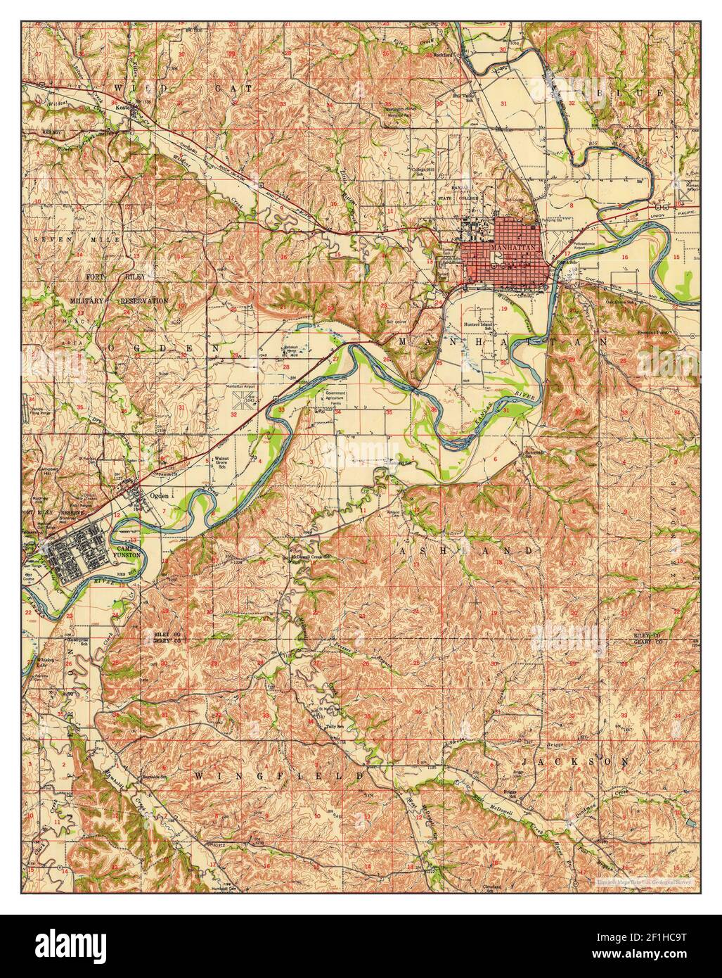 Manhattan, Kansas, Karte 1947, 1:62500, Vereinigte Staaten von Amerika von Timeless Maps, Daten U.S. Geological Survey Stockfoto