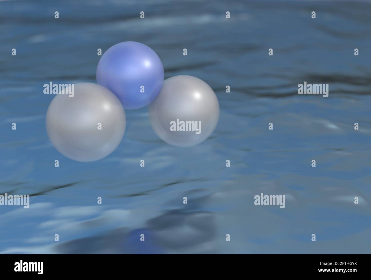 Wasser H2O. Formel auf dem Wasser Eco-Konzept. 3D-Darstellung Stockfoto