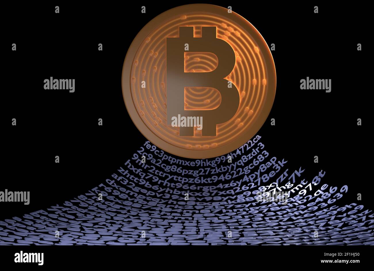 Bitcoin mit Blockchain-Konzept. Kette von Geldbörsen. 3D Abbildung Stockfoto