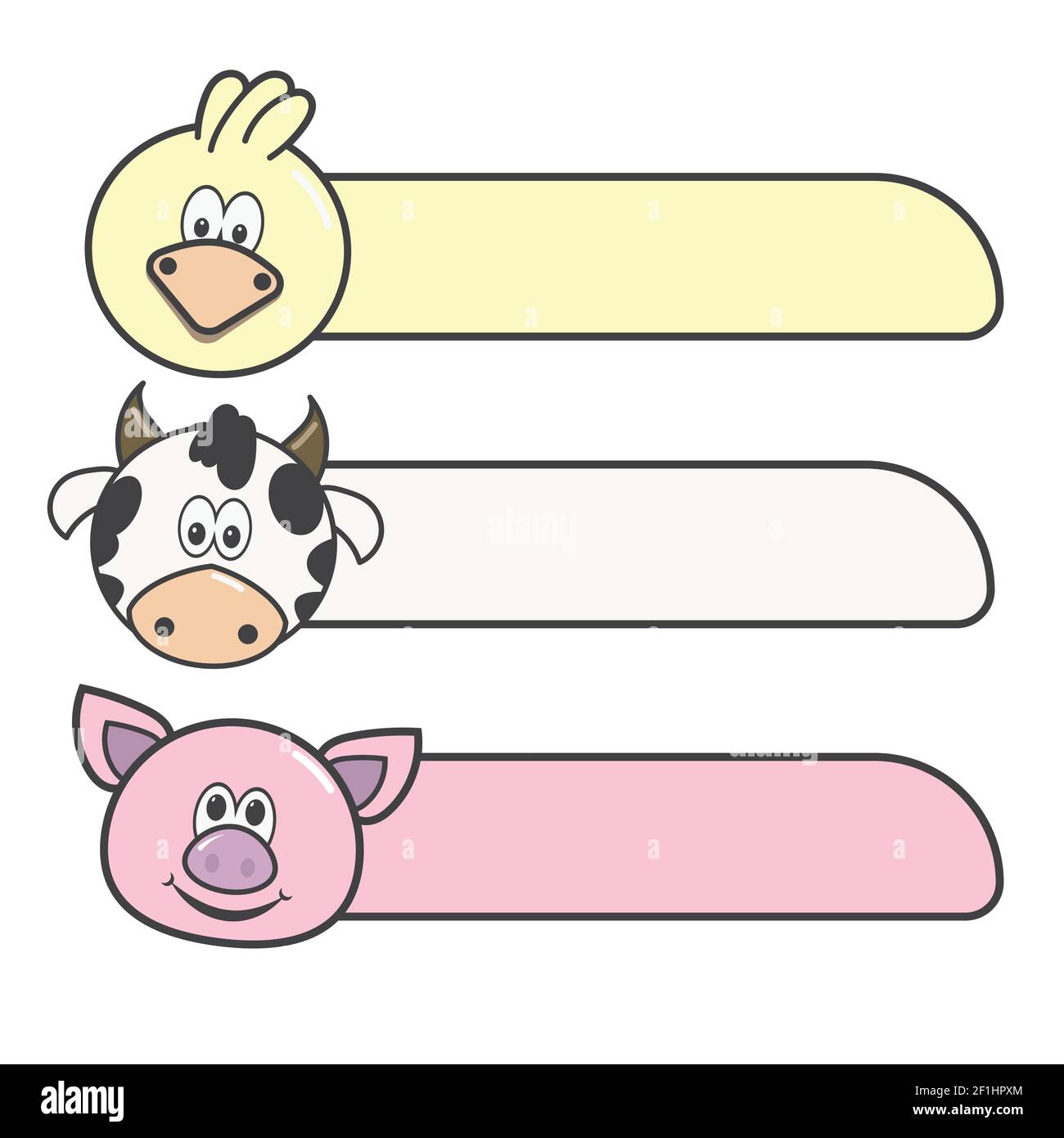 Set von Namenskarte für Kind auf weißem Hintergrund. Cute Cartoon Tier Doodle Sammlung. Kindergrafik. Kawaii. Bild für Geburtstagskarte, Poster, Aufkleber. Vect Stock Vektor