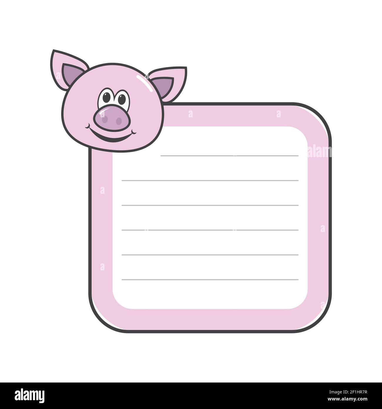 Kinder Notebook-Seite Schwein Vorlage Vektor-Karten Piggy, Notizen, Aufkleber, Etiketten, rosa Tags Papier Blatt Illustration. Schablone Abdeckung für Scrapbooking, wickeln Stock Vektor