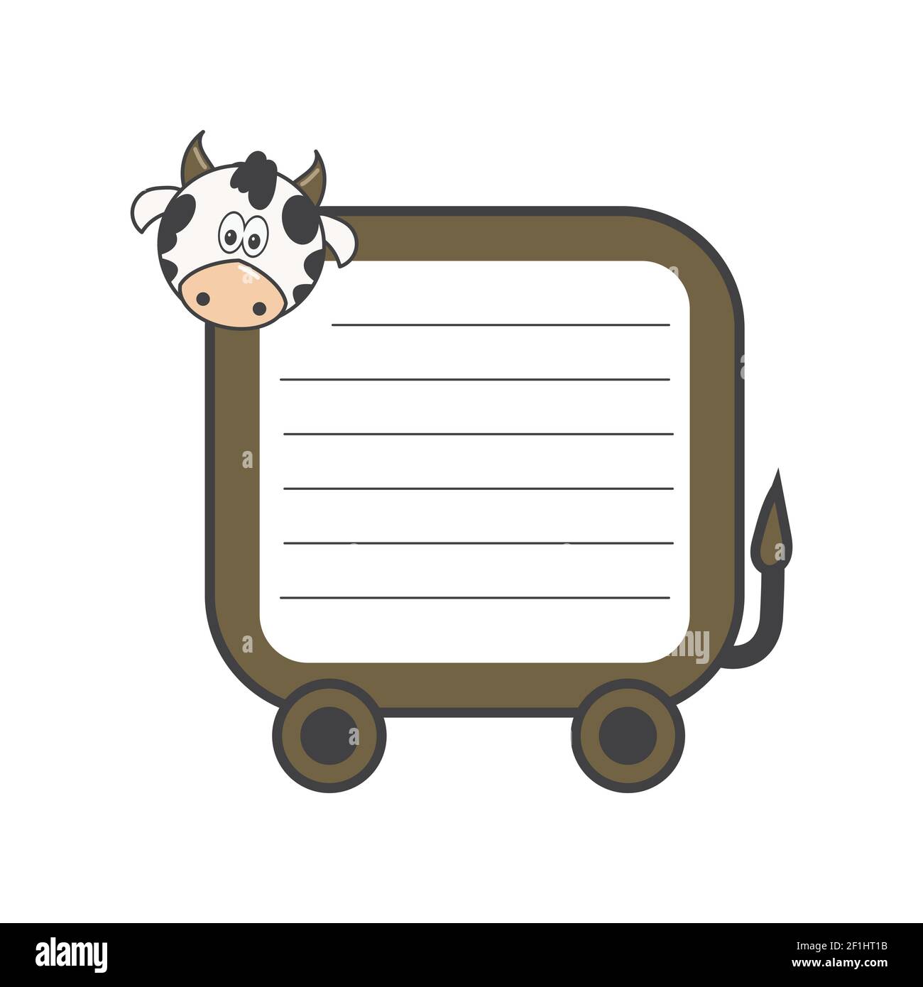 Animierte Kuh mit leerem Papier für eine Nachricht Stock Vektor