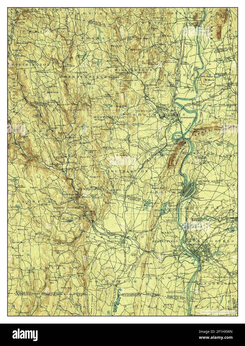 Holyoke, Massachusetts, Karte 1897, 1:125000, Vereinigte Staaten von Amerika von Timeless Maps, Daten U.S. Geological Survey Stockfoto