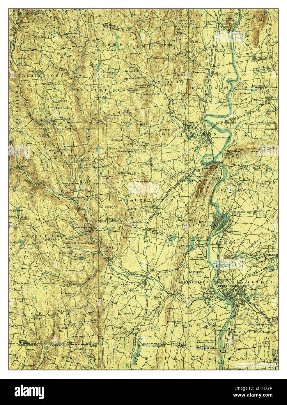 Holyoke, Massachusetts, Karte 1896, 1:125000, Vereinigte Staaten von Amerika von Timeless Maps, Daten U.S. Geological Survey Stockfoto