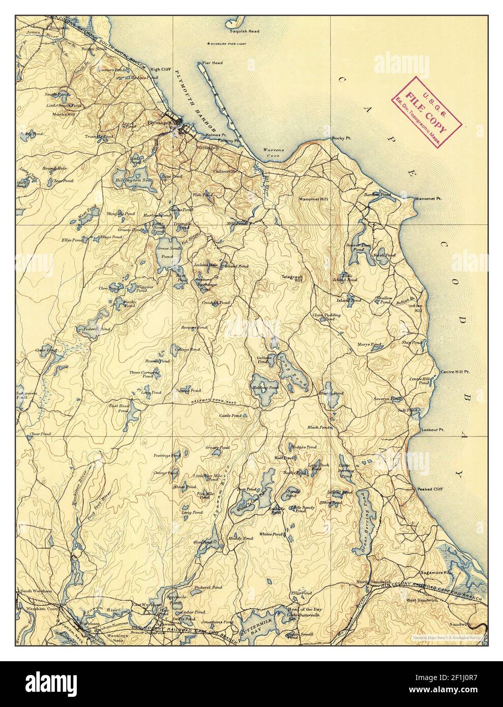 Plymouth, Massachusetts, Karte 1889, 1:62500, Vereinigte Staaten von Amerika von Timeless Maps, Daten U.S. Geological Survey Stockfoto