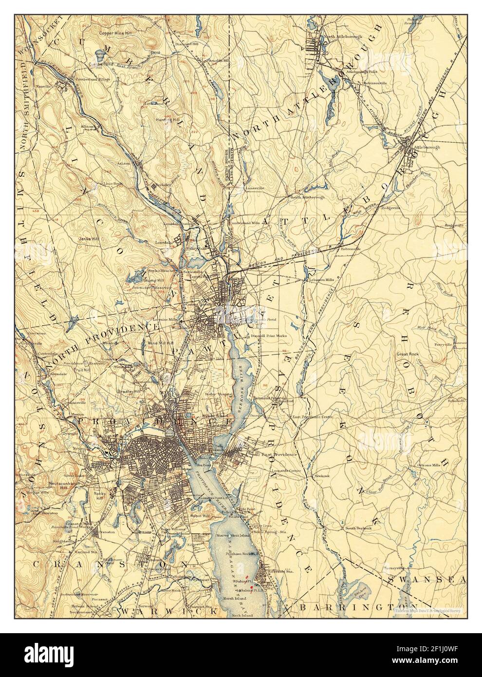 Providence, Massachusetts, Karte 1889, 1:62500, Vereinigte Staaten von Amerika von Timeless Maps, Daten U.S. Geological Survey Stockfoto