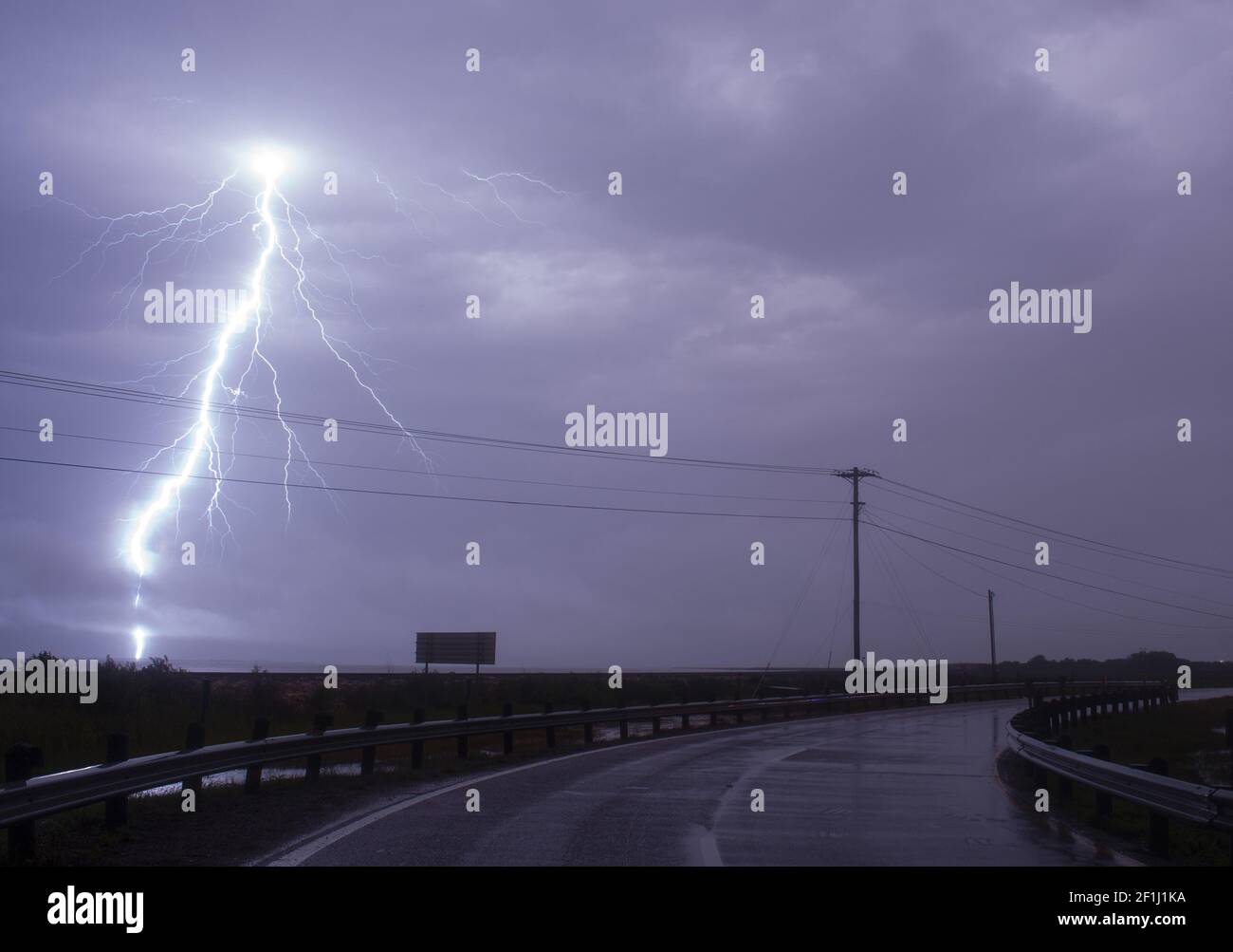Riesige Blitz Bolt Strike Storm Chase Golf von Mexiko Stockfoto