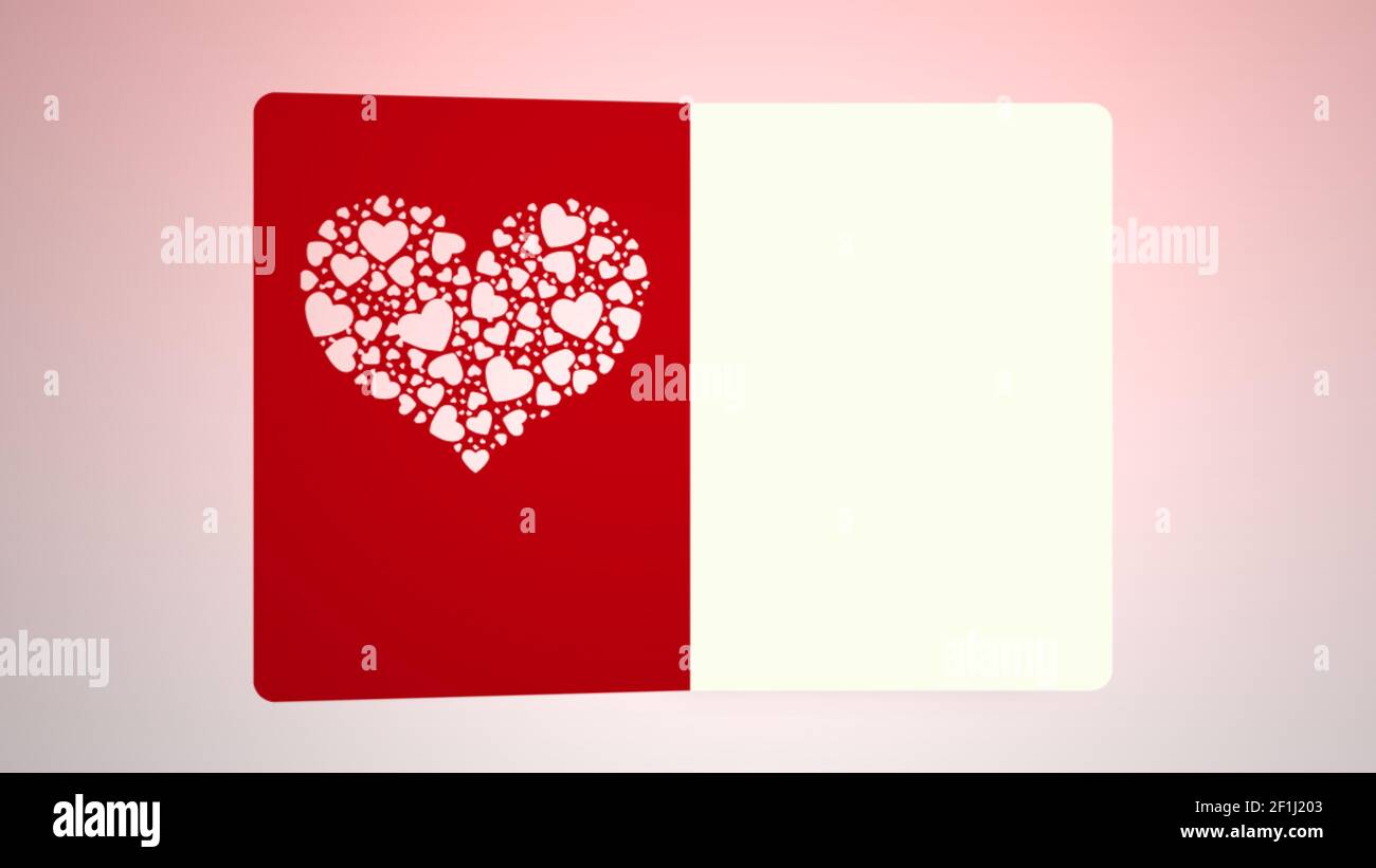 Animierter Brief, der mit einem Valentine Thema Cover öffnet, ideal Filmmaterial für Valentinstag für Coupl Stockfoto