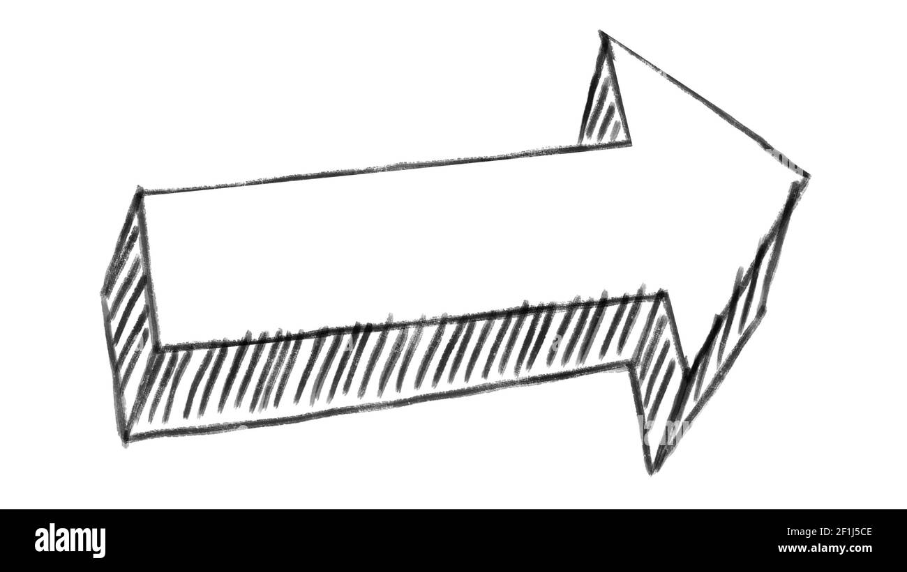 Animierter Pfeil, Kreidestrich auf weißem Hintergrund, ideal zum Compositing, Verwendung als Maske, ideal für Stockfoto