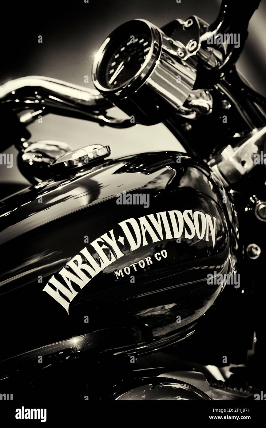 Harley Davidson Motorrad. Schwarz und Weiß getönt Stockfoto