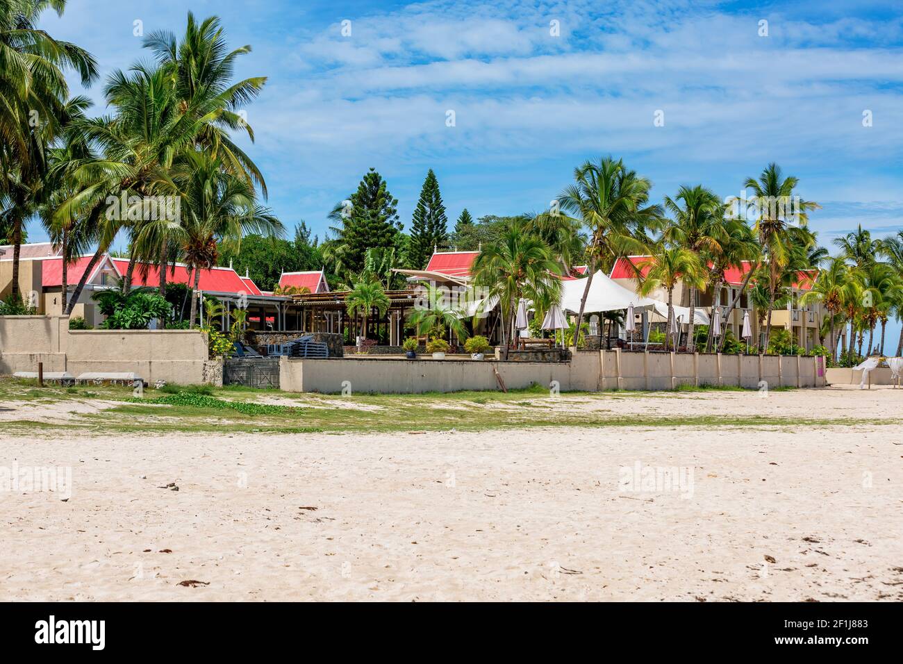 Touristischer Badeort in Flic en Flac, westlich der Republik Mauritius. Stockfoto