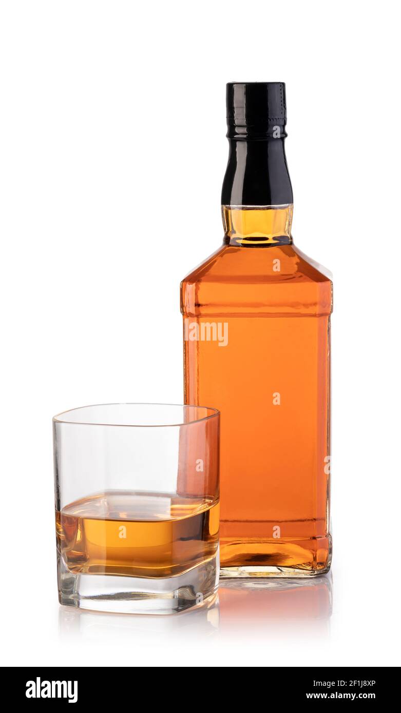 Whiskey Flasche und Glas Stockfoto