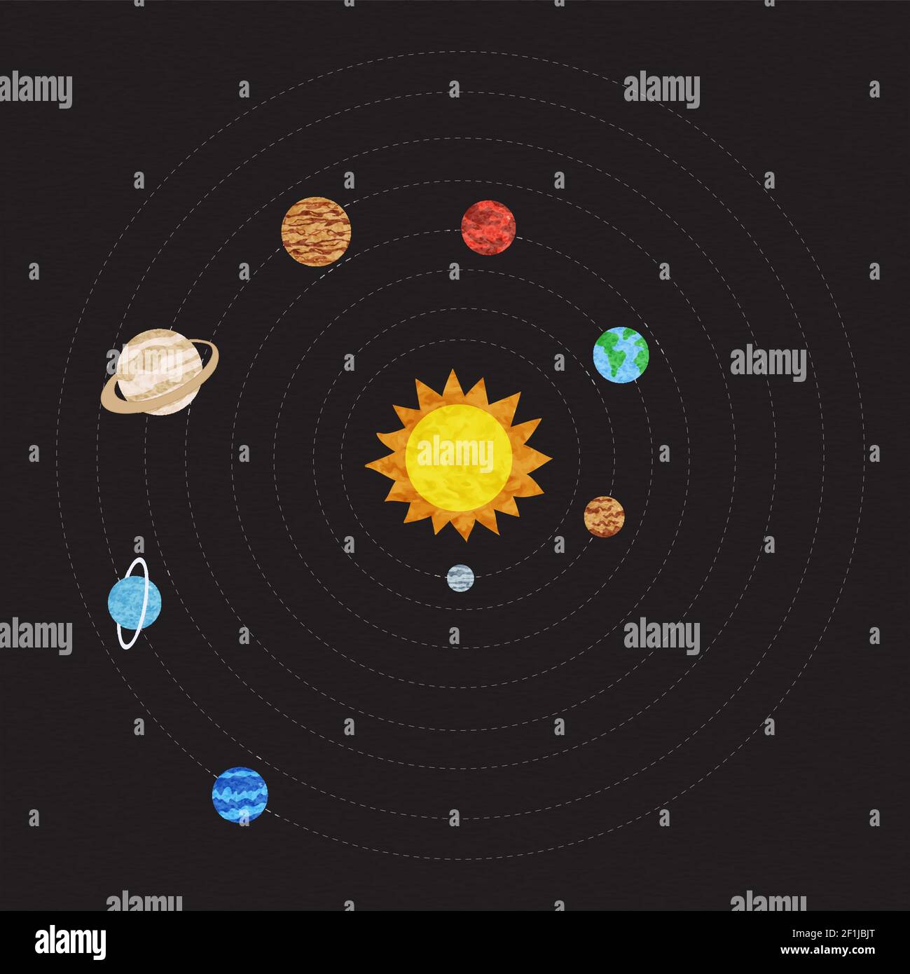 Sonnensystem Illustration des Weltraum-Planeten Orbit Führer für Astronomie Ausbildung oder Galaxie Exploration Konzept. Stock Vektor