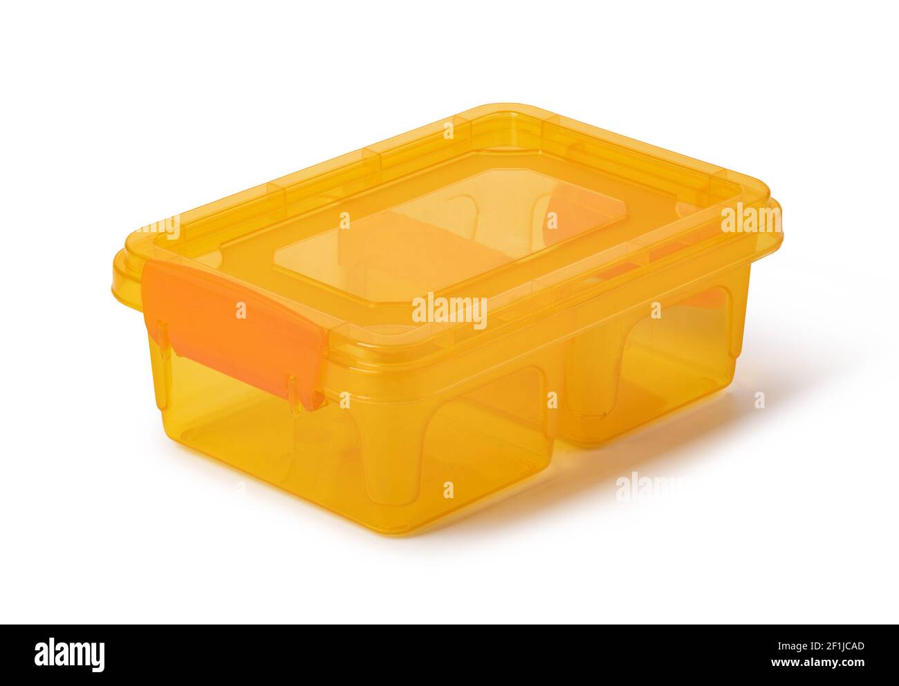Plastikbox auf weißem Hintergrund Stockfoto