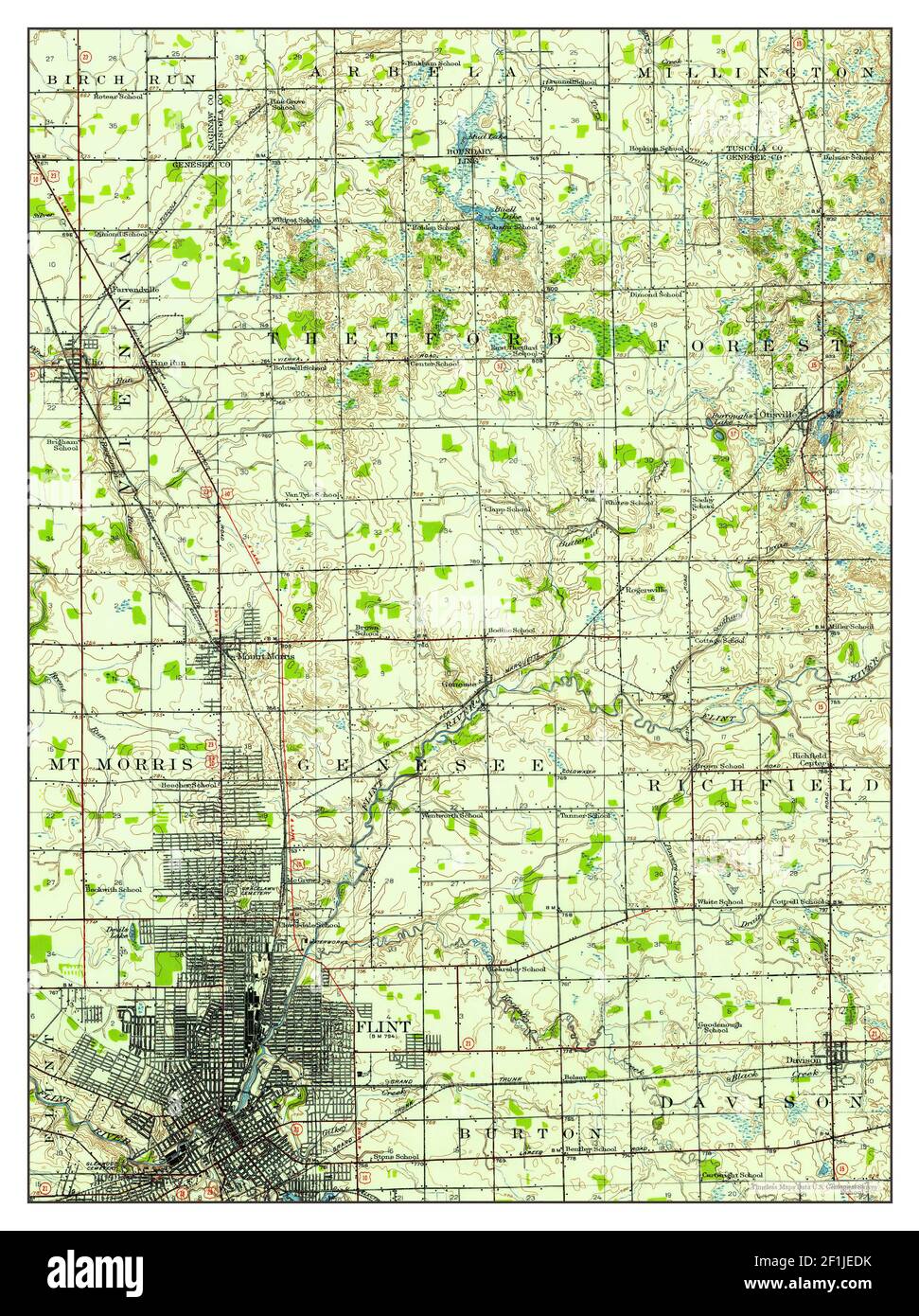 Flint, Michigan, Karte 1920, 1:62500, Vereinigte Staaten von Amerika von Timeless Maps, Daten U.S. Geological Survey Stockfoto