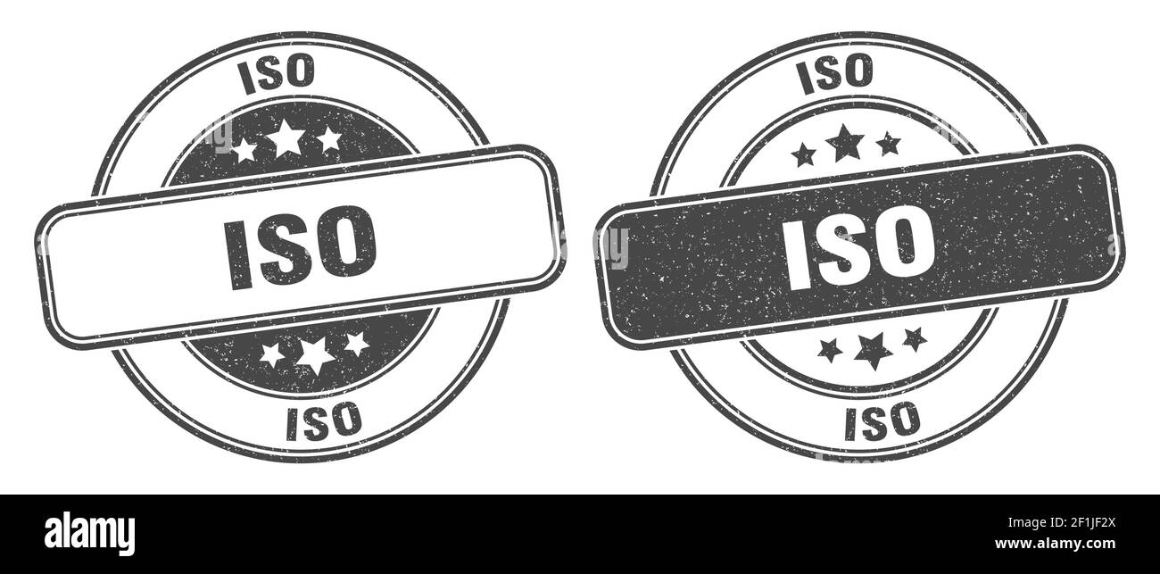 iso-Stempel. iso-Zeichen. Rundes Grunge-Etikett Stock Vektor