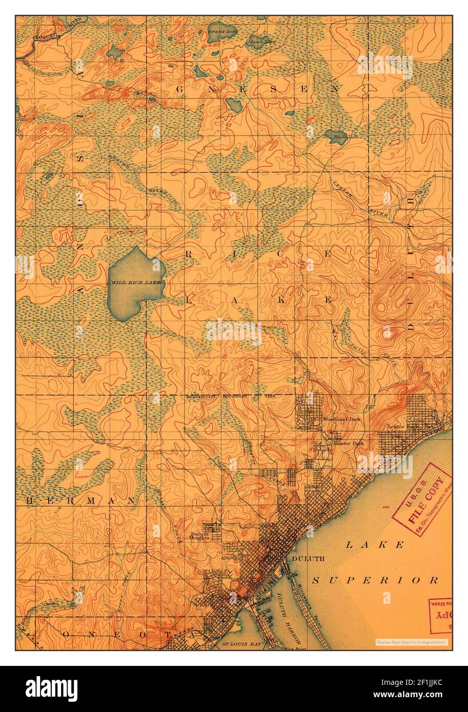 Duluth, Minnesota, Karte 1895, 1:62500, Vereinigte Staaten von Amerika von Timeless Maps, Daten U.S. Geological Survey Stockfoto