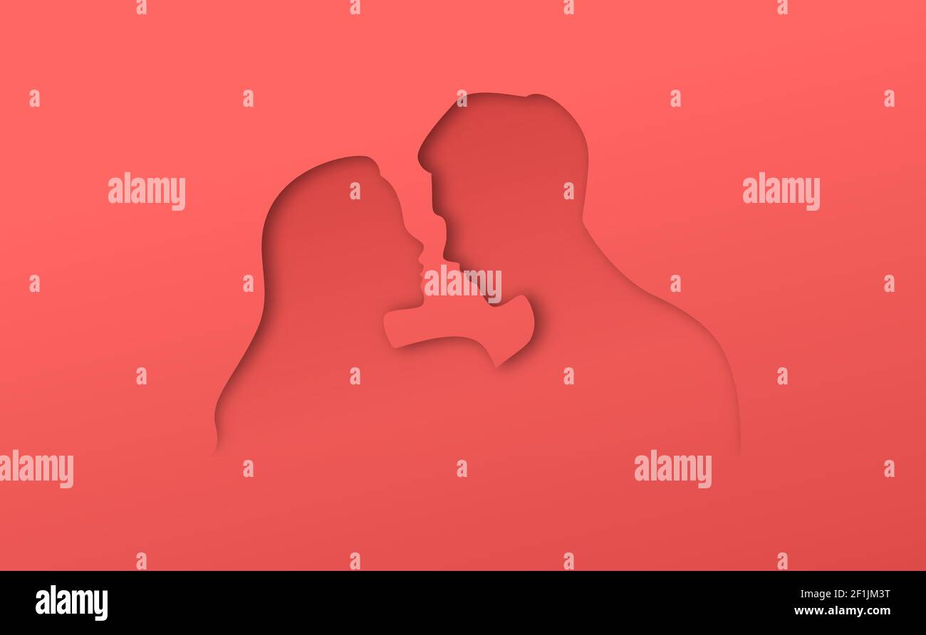 Junger Mann und Frau zusammen in realistischen 3D papercut Handwerk Stil, isoliert Paar Liebe Illustration Konzept. Stock Vektor
