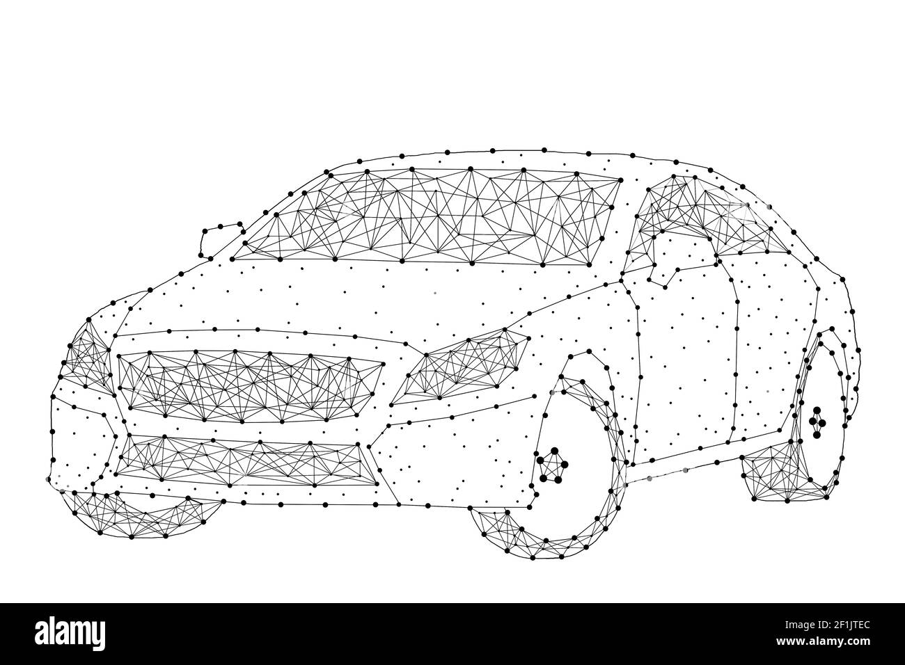 Abstraktes Bild des Auto-Space, bestehend aus Punkten, Linien und Formen, Stars Business. Stockfoto
