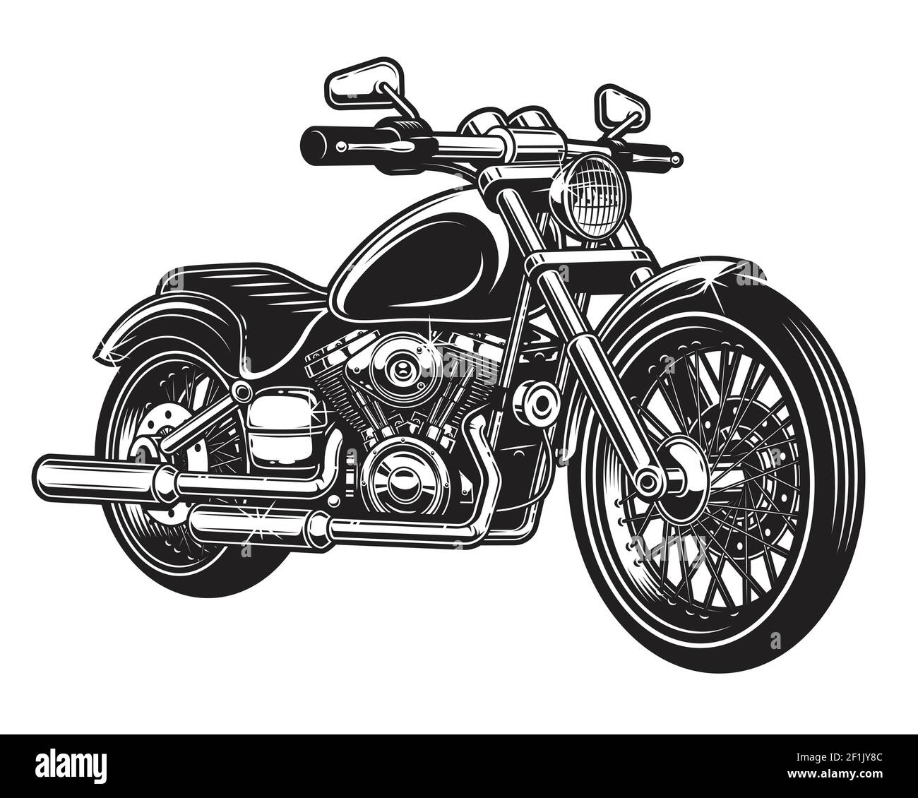 Vektor-Illustration von Motorrad isoliert auf weißem Hintergrund. Monochromer Stil. Stock Vektor