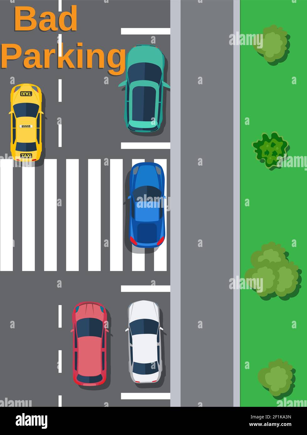 Stadtparkplatz mit verschiedenen Autos. Stock Vektor