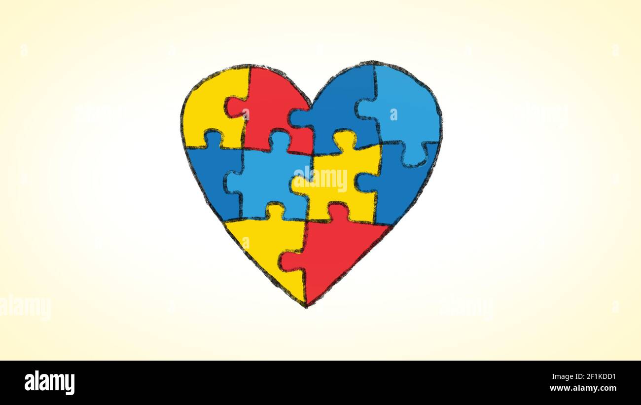 Herz aus einem animierten Puzzle, ideal für Themen rund um das Thema Autismus Stockfoto