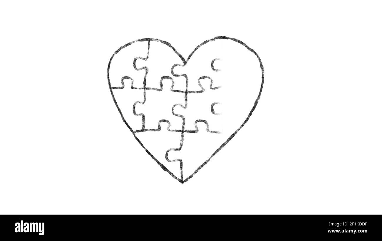 Herz aus einem animierten Puzzle, ideal für Themen rund um das Thema Autismus Stockfoto