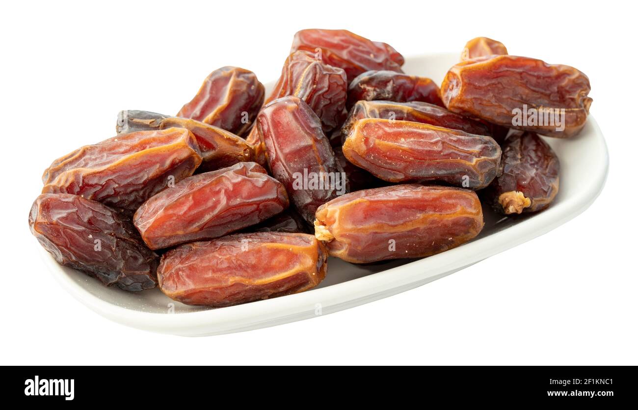 medina Dates Obst isoliert auf weißem Hintergrund. ramadan kareem Stockfoto