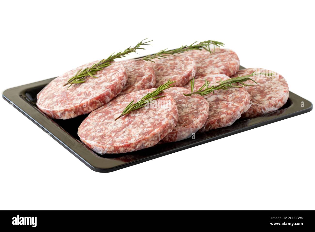 Rohe Lamm Burger Fleischbällchen isoliert auf weißem Hintergrund Stockfoto