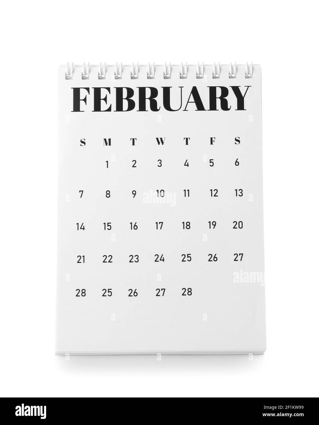 Papierkalender auf weißem Hintergrund drehen Stockfoto