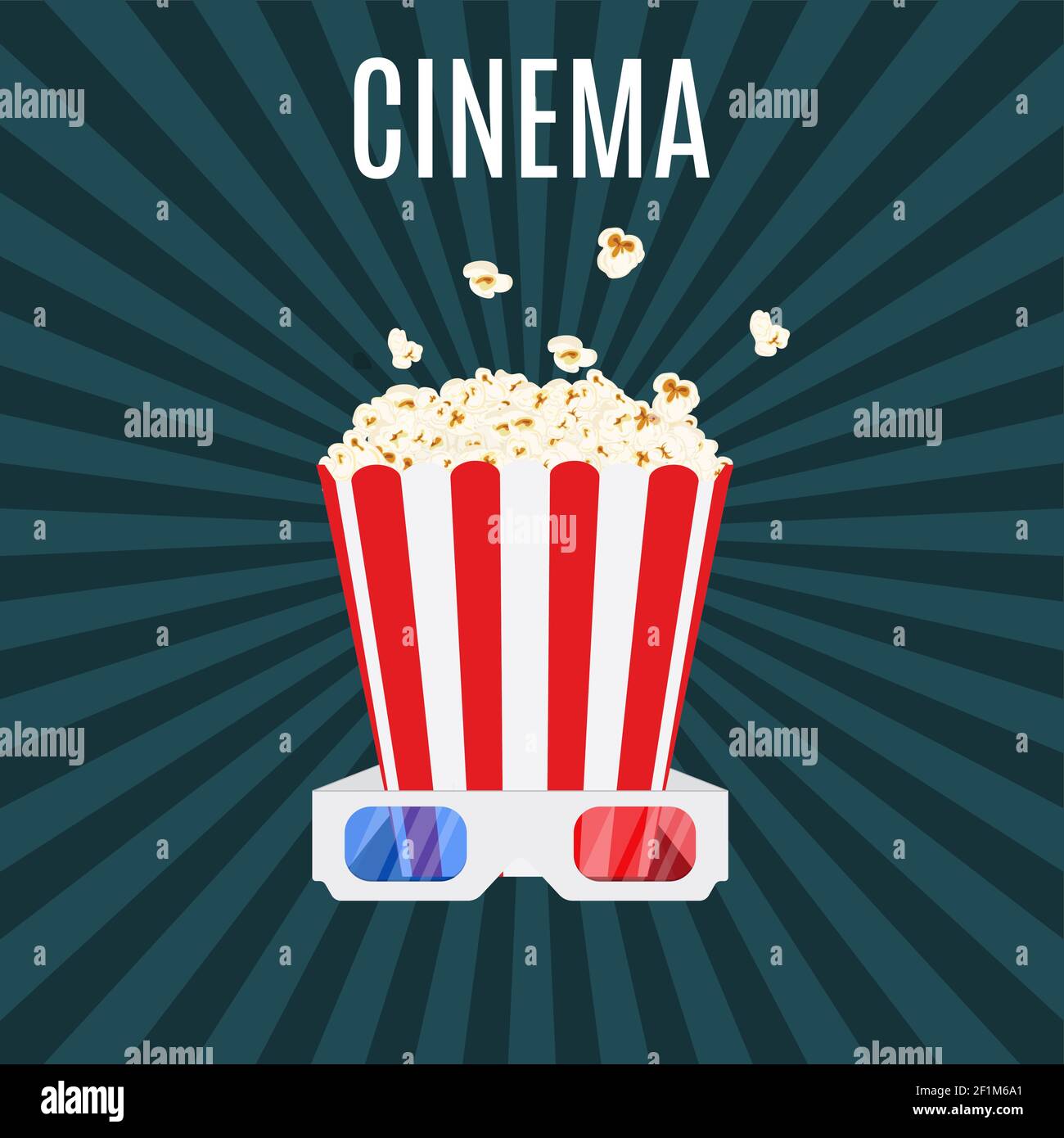 Schachtel Popcorn und 3D Kinogläser Stock Vektor