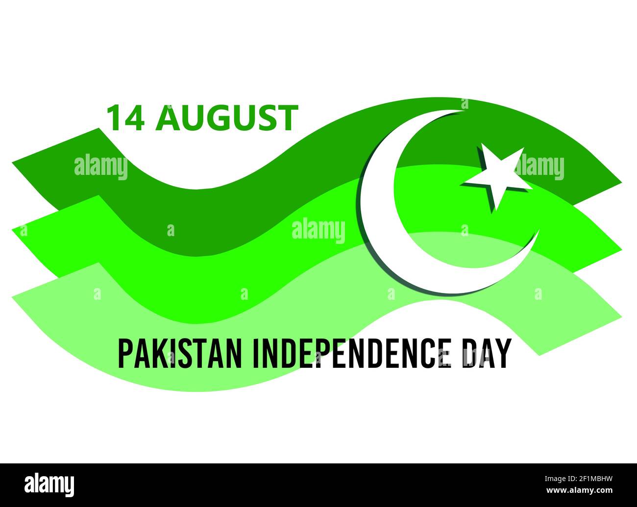 Tag der Unabhängigkeit Pakistans ,14. august Design Illustration. Grußkarte. Winkende pakistanische Flaggen isoliert auf weißem Hintergrund Stockfoto