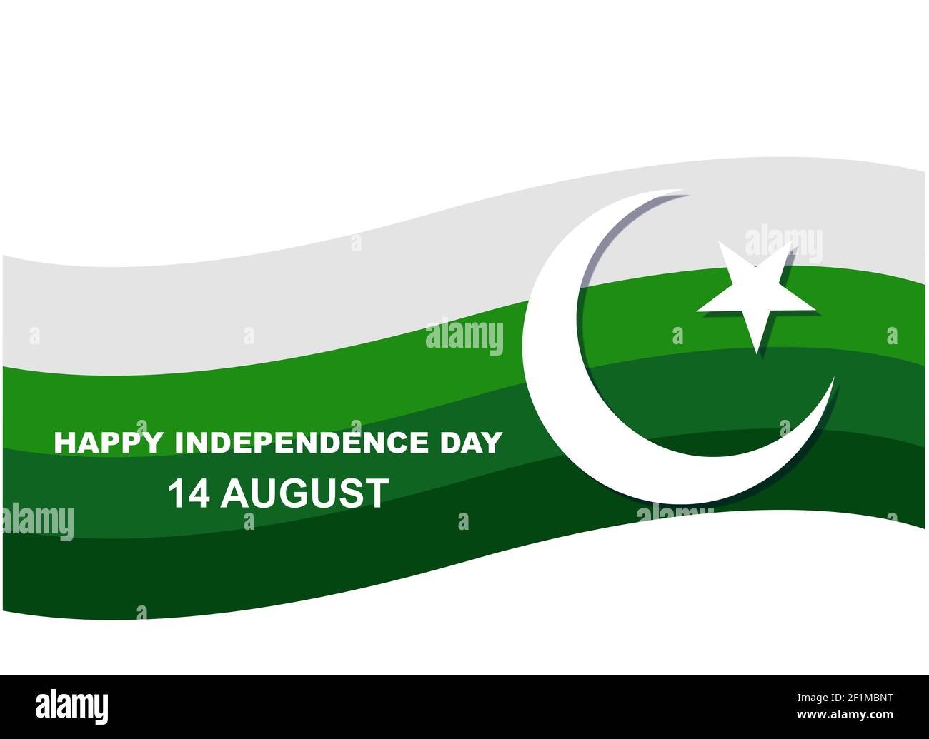 Tag der Unabhängigkeit Pakistans ,14. august Design Illustration. Grußkarte. Winkende pakistanische Flaggen isoliert auf weißem Hintergrund Stockfoto