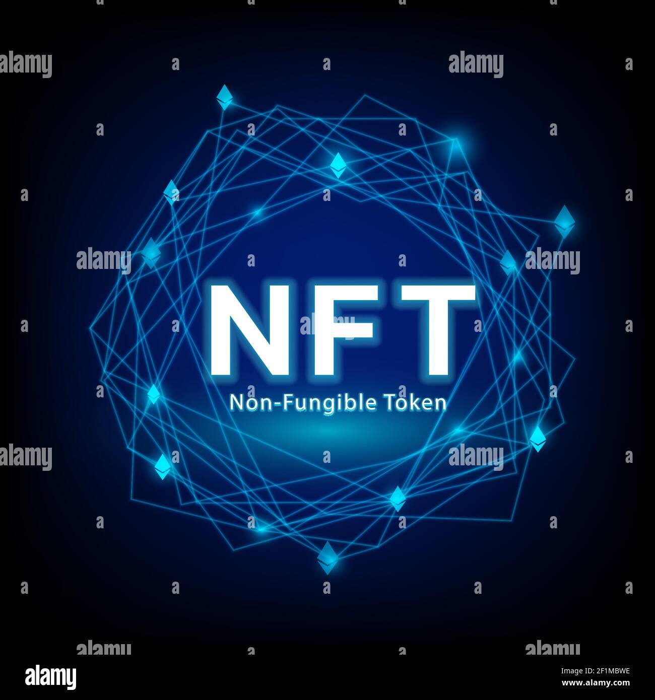 Konzept von NFT, nicht-fungible Token mit Netzwerk-Vektor auf dunkel Hintergrund Stock Vektor