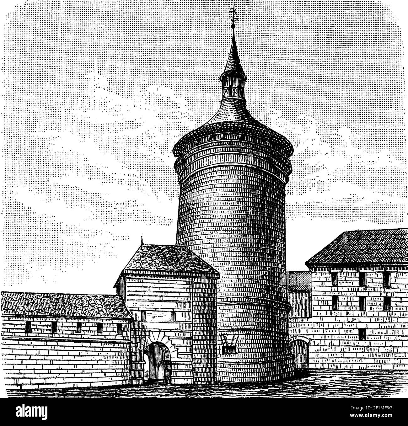 Mauerturm in Nürnberg, Bayern, Deutschland, Ende des 15th. Jahrhunderts, Illustration von 1890 / Mauerturm in Nürnberg, Bayern, Deutschland, Ende des 15. Jahrhundert, Illustration aus 1890, Historisch, historisch, digital verbesserte Reproduktion eines Originals aus dem 19th. Jahrhundert / digitale Reproduktion einer Originalvorlage aus dem 19. Jahrhundert, Stockfoto