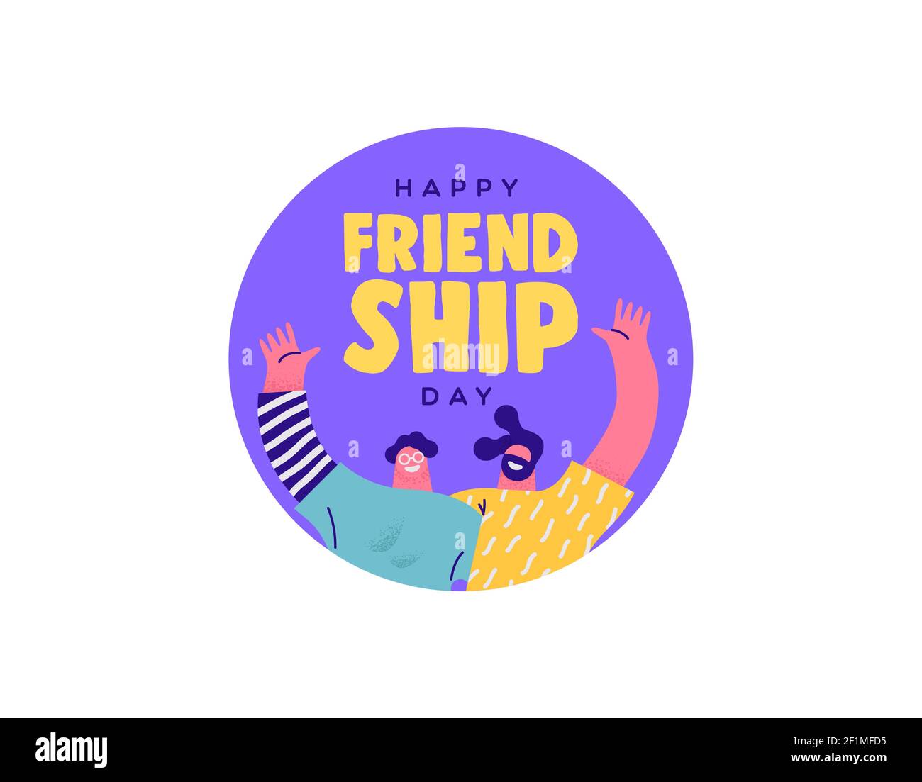 Happy Friendship Tag Grußkarte Illustration von zwei Männern Freunde umarmt zusammen und lächelt für beste Freund Beziehung Feier. Stock Vektor