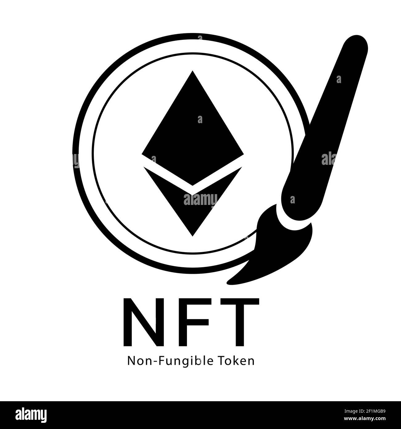 NFT, nicht-fungible Token mit Frame Art Icon Vektorgrafik Stock Vektor