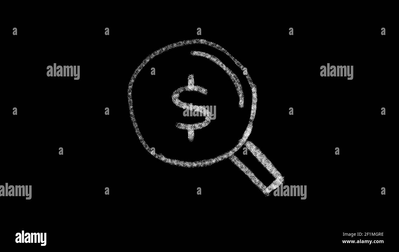 Lens-Symbol mit Dollar-Symbol gezeichnet mit Zeichenstil auf Kreidetafel, animiertes Filmmaterial ideal für Compositing und Motiongrafiken Stockfoto