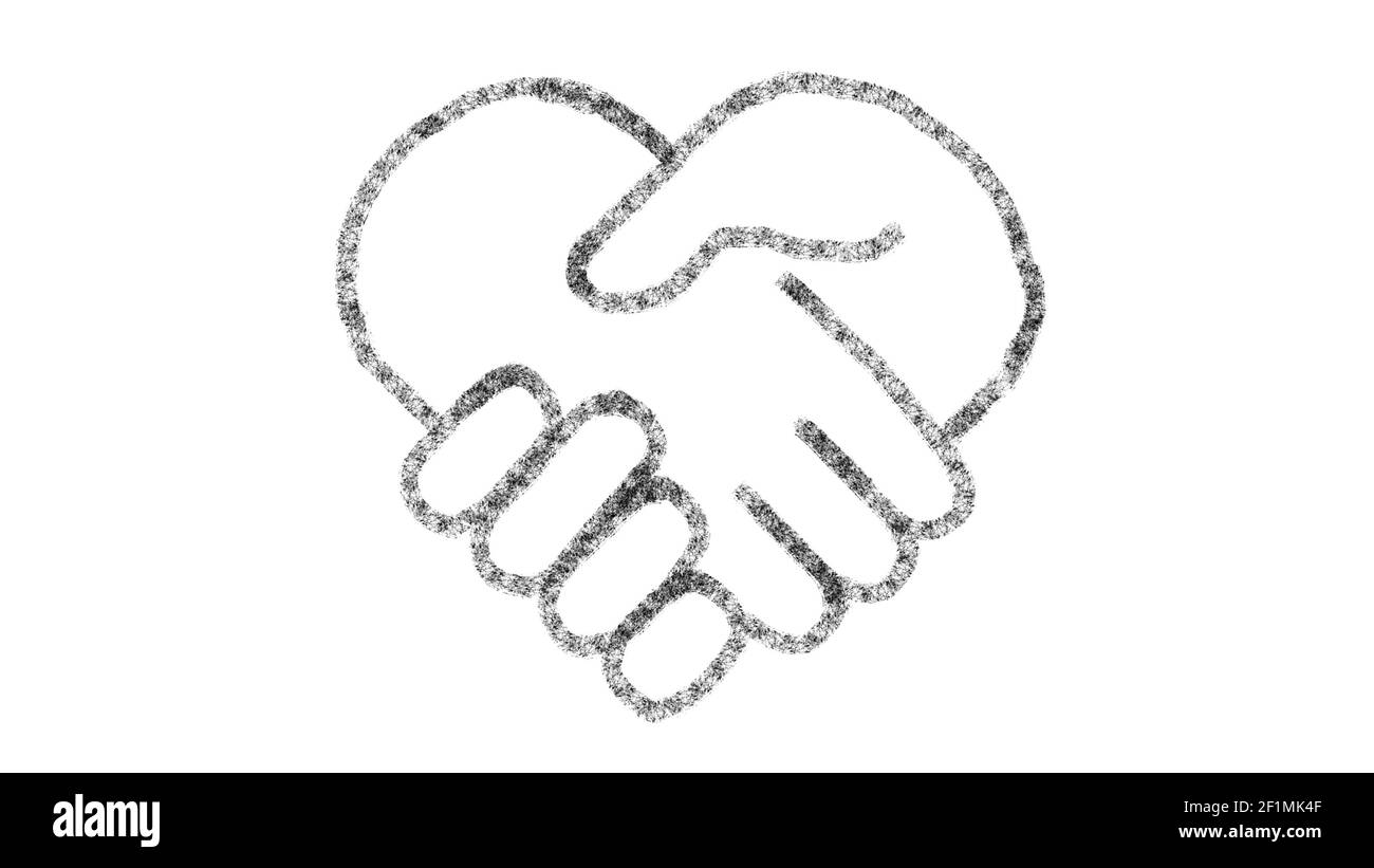 Herz-Hand-Symbol mit Zeichnungsstil auf Kreidetafel entworfen, animierte Filmmaterial ideal für Compositing und Motiongrafiken Stockfoto