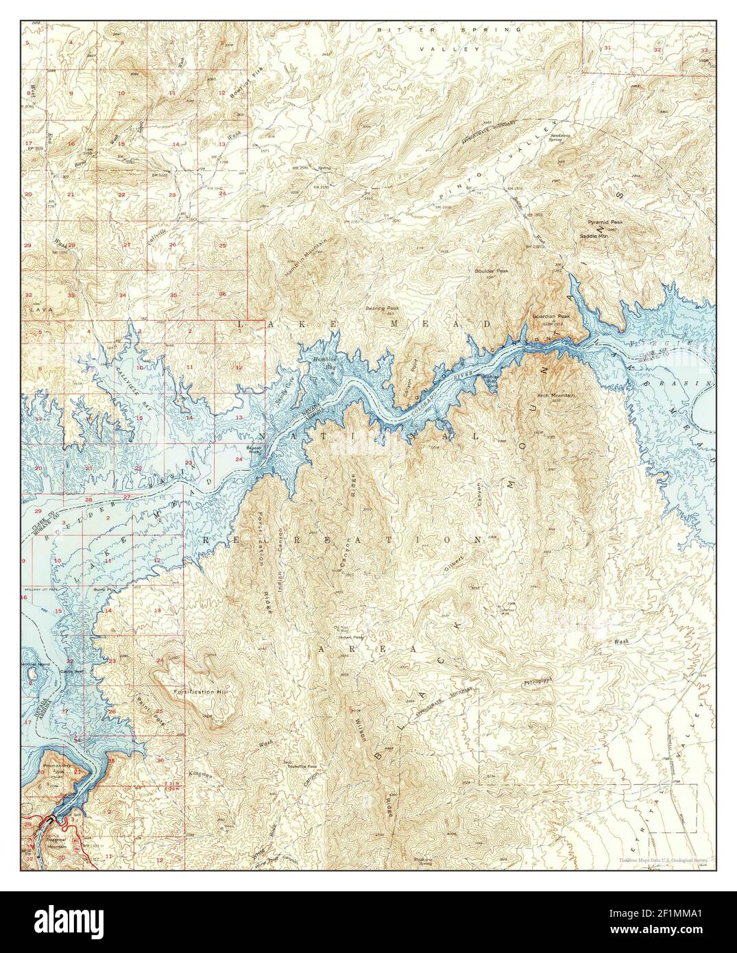 Hoover Dam, Nevada, Karte 1953, 1:62500, Vereinigte Staaten von Amerika von Timeless Maps, Daten U.S. Geological Survey Stockfoto