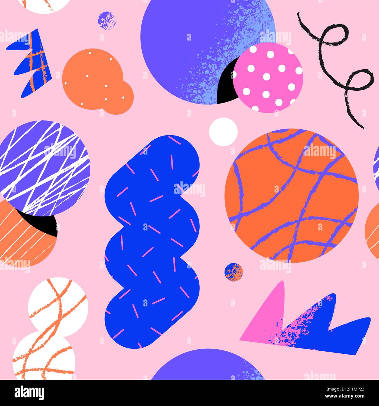 Abstrakte nahtlose Muster Illustration von trendigen geometrischen Formen mit ungewöhnlichen 90s Stil Cartoon Doodle Hintergrund. Stock Vektor