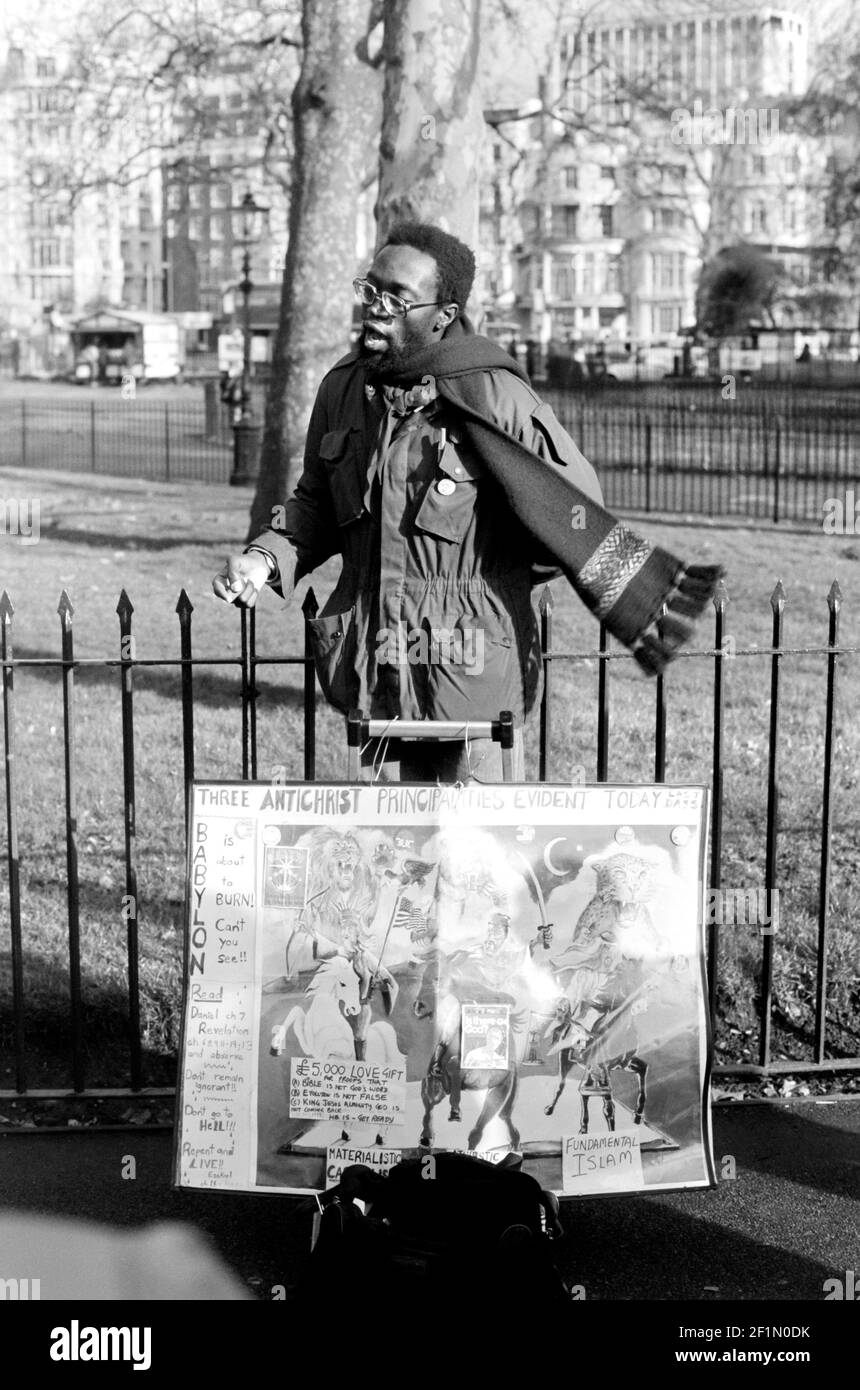Prediger bei Speakers Corner, Hyde Park, London - 1986 Stockfoto