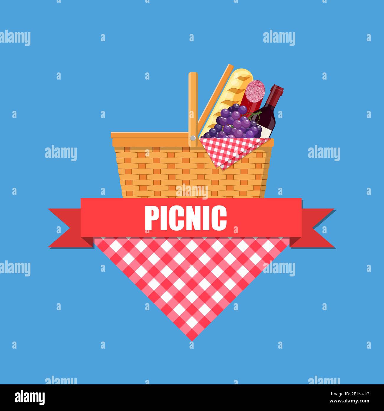 Picknickkorb aus Korbgeflecht Stock Vektor
