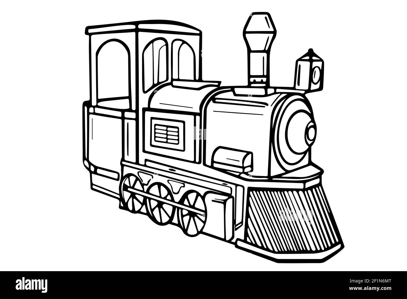 Skizze Dampflokomotive. Handgezeichnete Vektorgrafik. Schwarzer Zug auf weißem Hintergrund. Stock Vektor