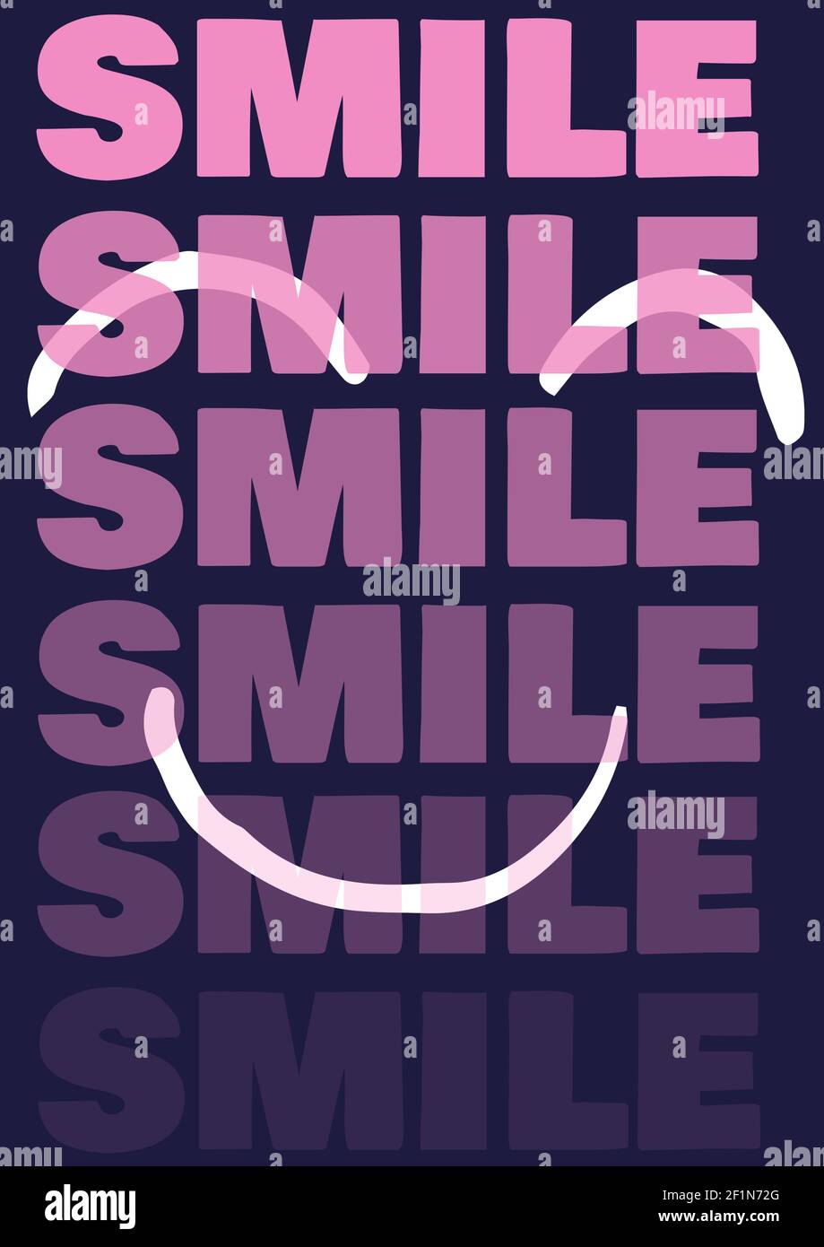 Smile Text in Wiederholung in rosa Buchstaben über Smiley Gesicht Stockfoto