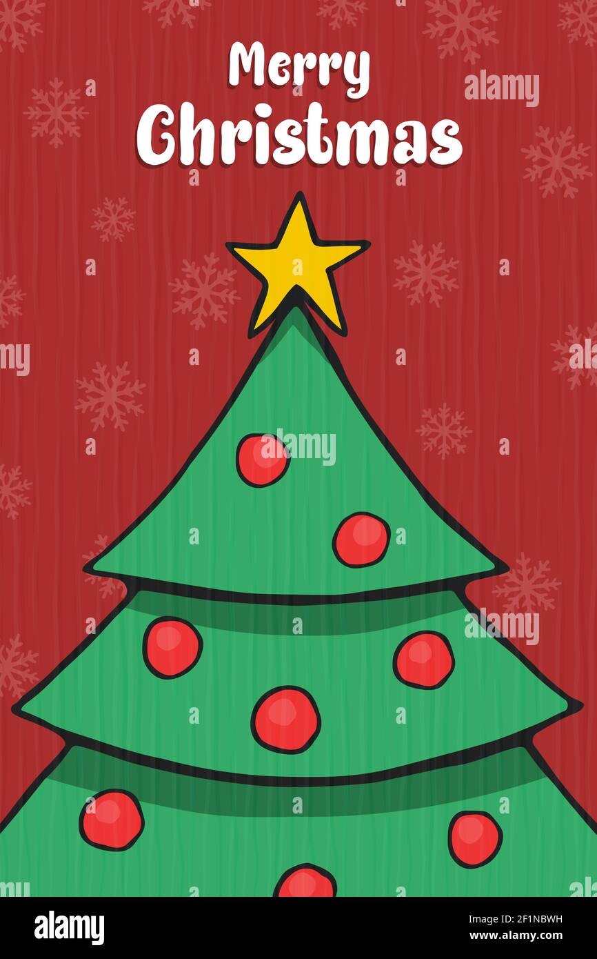Frohe Weihnachten Grußkarte Illustration der festlichen Kiefer in handgezeichneten Stil. Weihnachten Cartoon-Design für Jahreszeiten Grüße oder Party-Einladung. Stock Vektor