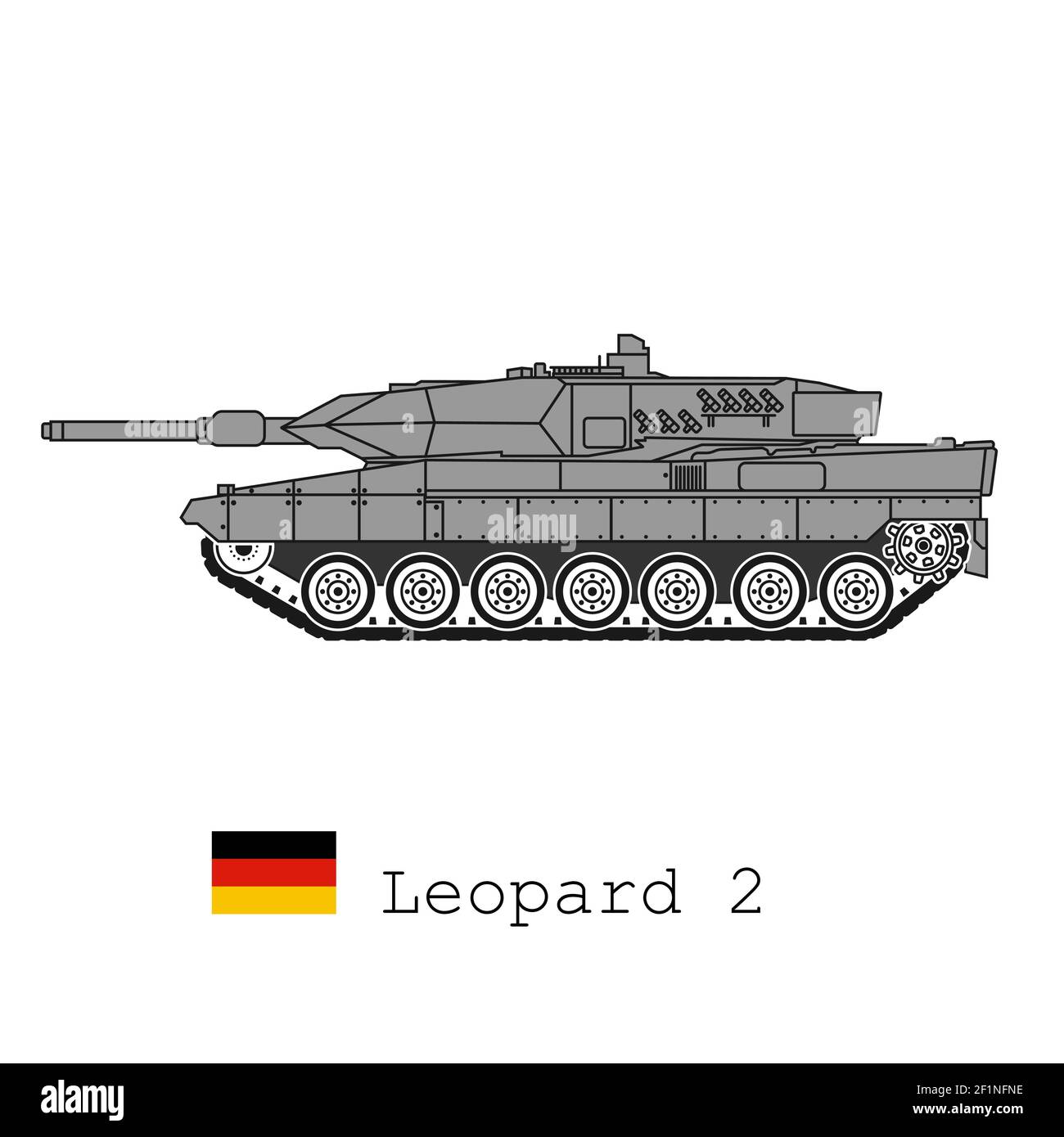 Realistische Vektor-Ikone des Hauptkampfpanzers der Bundeswehr Leopard 2. Seitenansicht. Stock Vektor